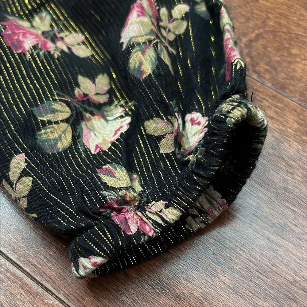 GAP Black Floral Kids Dress with Metallic Gold Thread Throughout, Size M/8